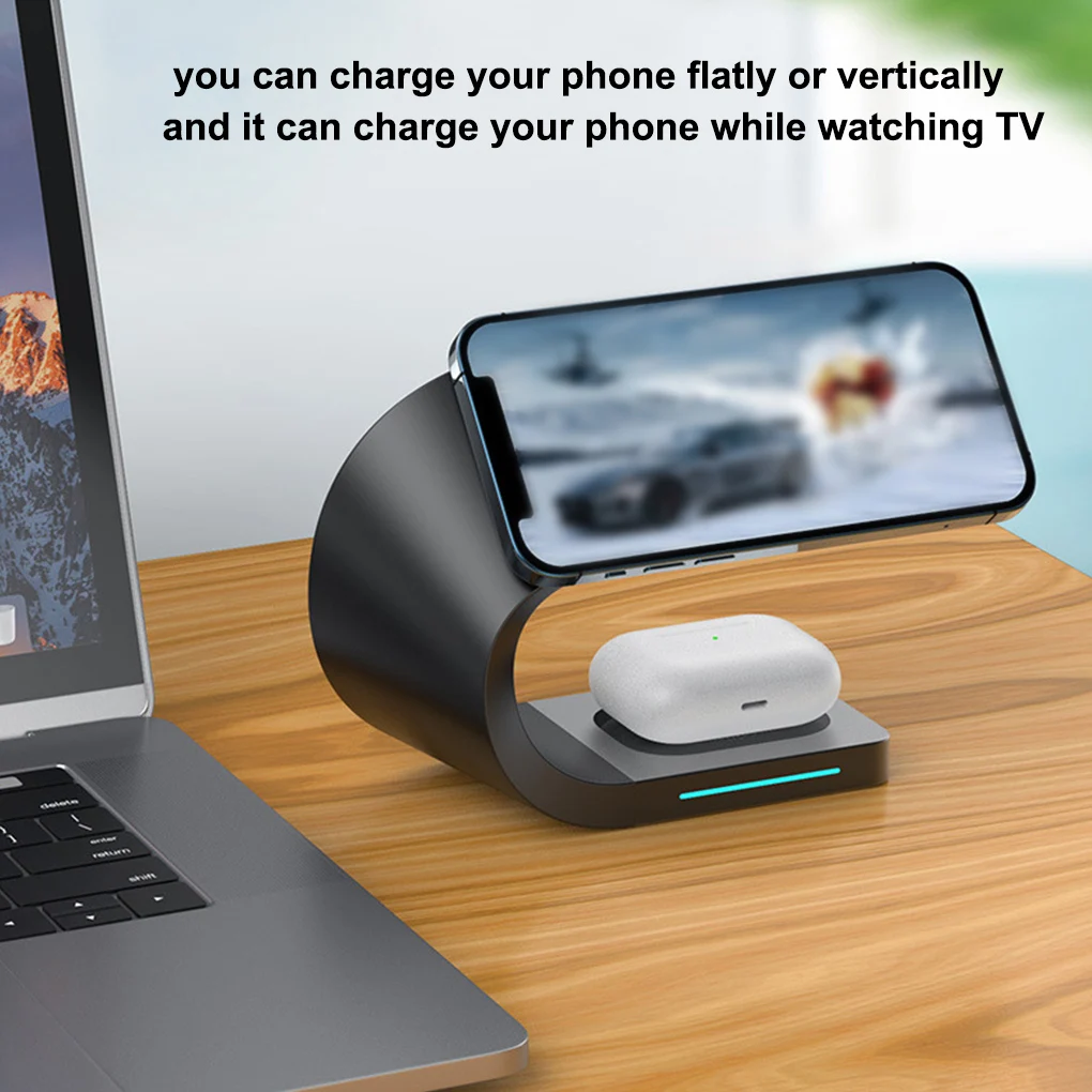 

15W Mobile Phone Tablet Charger 4 in1 Wireless Charging Station Zinc Alloy Holder Earphone Case Smart Watch for Home Dorm