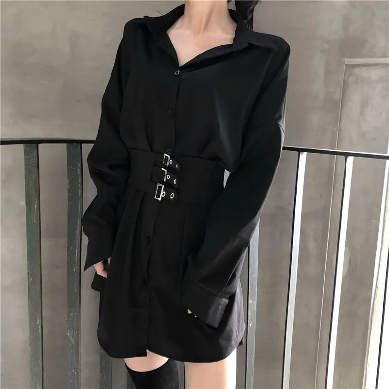 

Skirt Hong Kong Style Elegant Lapel Mid-Length Loose Shirt 2021 Spring Wear New Top + Belt Women's Clothing