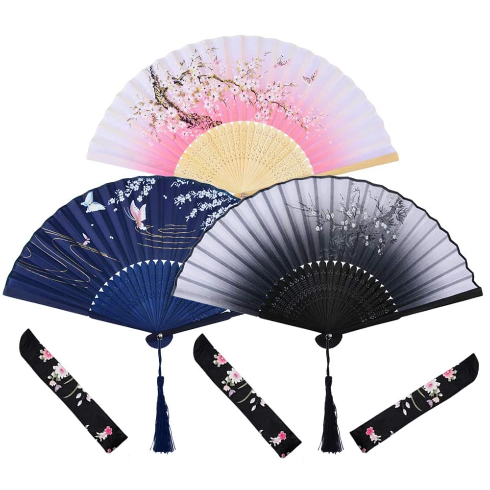 

Chinese Style Fan Pattern Folding Dance Wedding Party Folding Hand Held Flower Fan Women Photo Prop Tool Art Craft