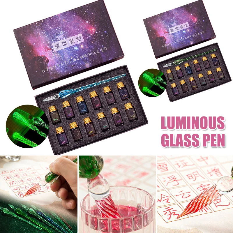 

Good Healthy Luminous Glass Dipping Pen Vintage Glass Fountain Pen Glass Dip Pen Gift Pen Set Glass Signature Pen