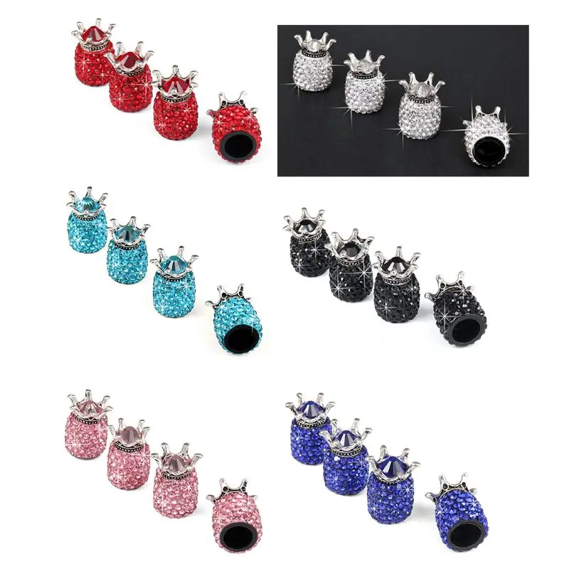 

4Pcs/Set Pink Clear Diamond Crown Car Tire Valve Cap Crystal Bicycle Tyre Wheel Air Anti Dust Cap Vehicle Car Protector Cover