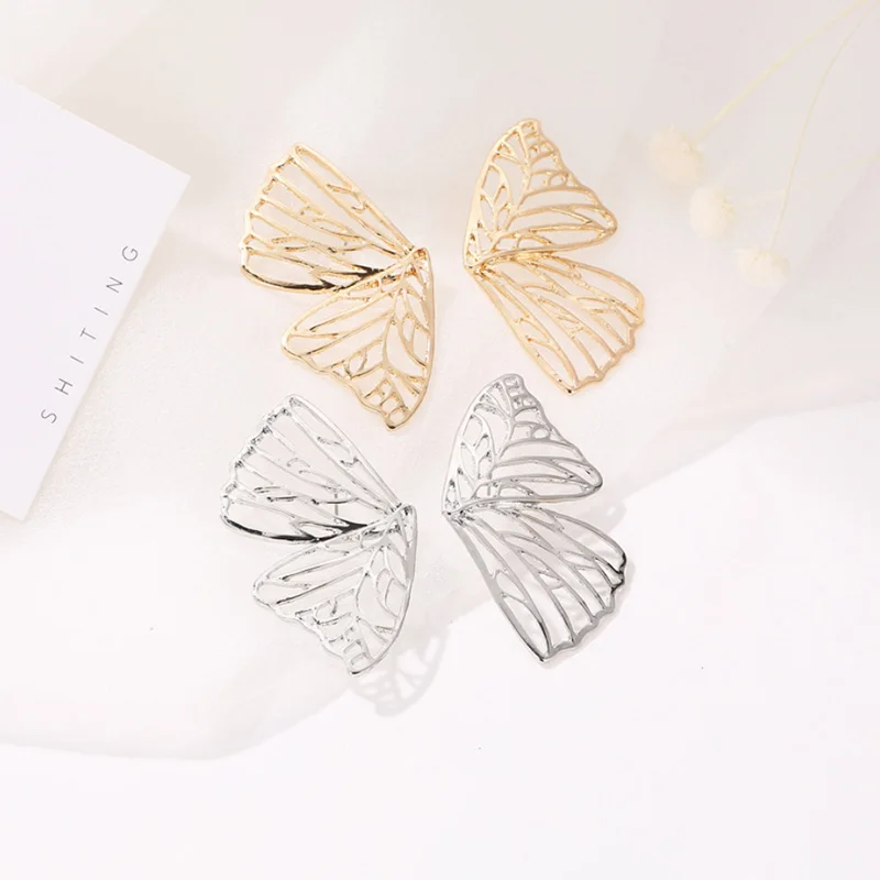 2019New Gold Silver Color Hollow Butterfly Earrings Elegant Big Fan Shaped Metal Women Stud Fashion Jewelry Accessories | Украшения и