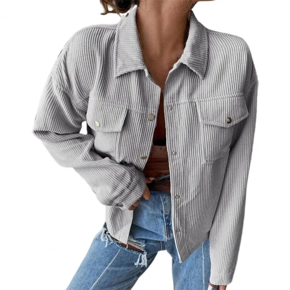 

Женский вельветовый однобортный Кардиган с отложным воротником, однотонный Повседневный Универсальный жакет с отложным воротником для ос...