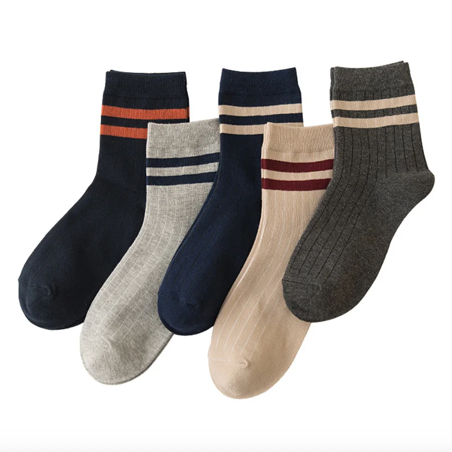 5 Colors 5 Pack 5 пар/лот, хлопковые носки для мужчин, повседневные полосатые носки, мужские однотонные, серые, синие, хаки - Цвет: 5 Colors 5 Pack