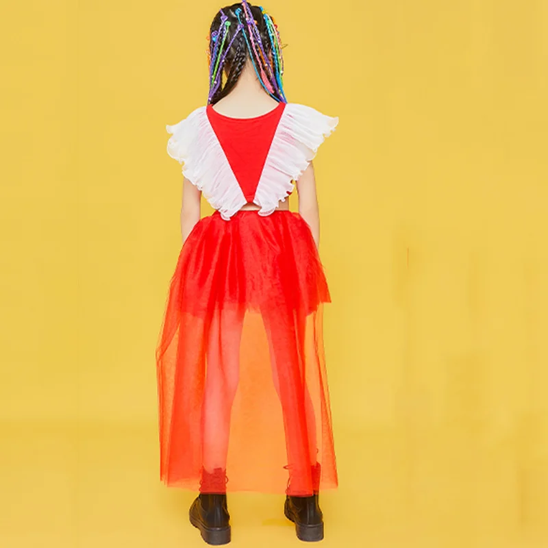 

New Children'S Jazz Dance Costume Red Hip Hop Performance Outfit Girls Catwalk Fashion Street Dancing Clothes Stage Wear