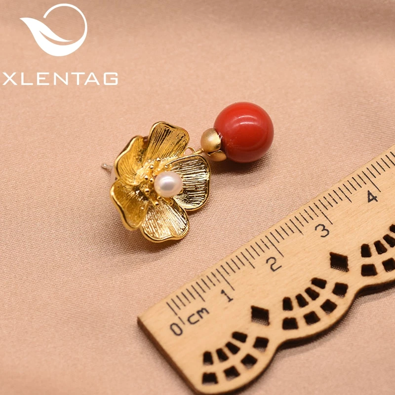 XlentAg природный красный халцедон 925S серебряные Висячие серьги для женщин
