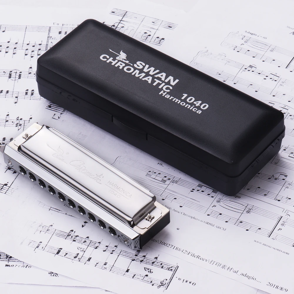 

Swan Chromatic Harmonica 10 Holes 40 Tones Key of C Silver harmonica Music instruments with Exquisite Box Music Gifts for Child