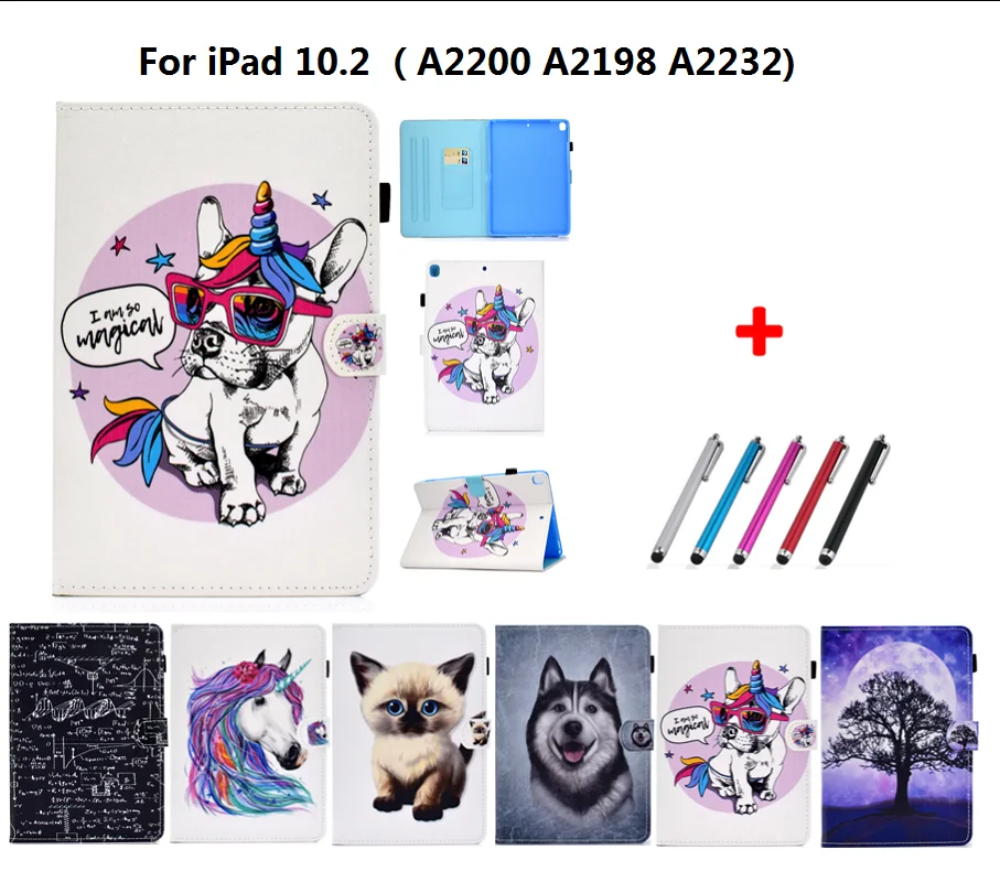 Чехол для iPad 10.2 дюймов с крутым узором единорога, собаки, кошки, лошади, уравнения и дерева, в комплекте бесплатный стилус.
