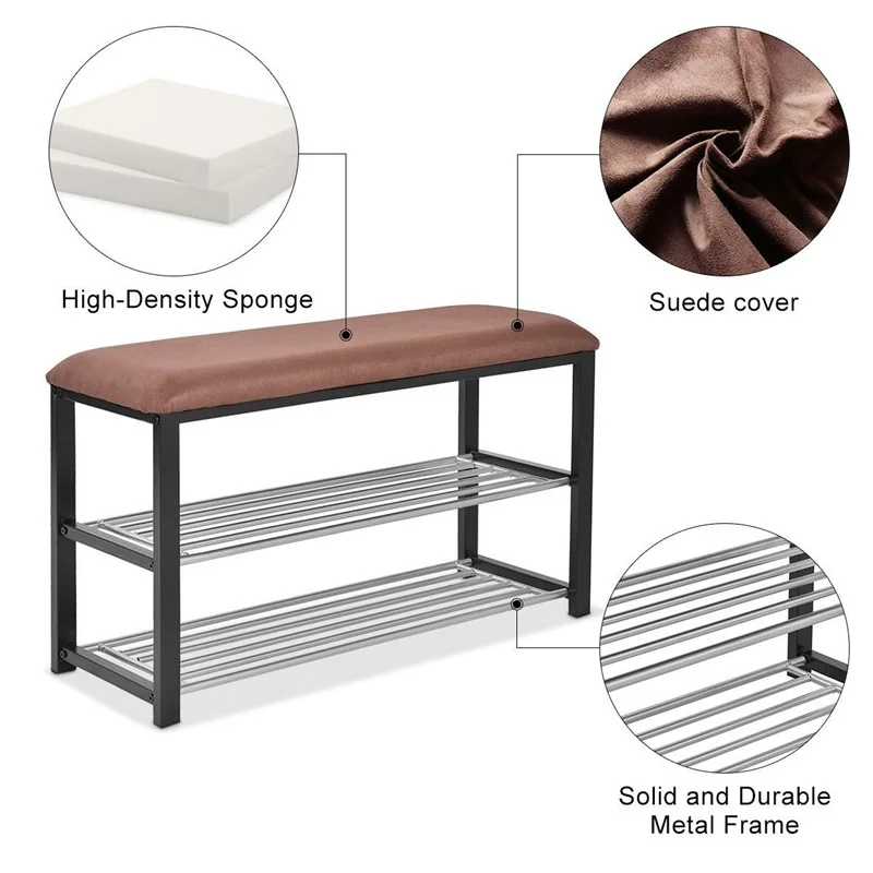 

2 Tiers Shoe Storage Rack Soft Seat Bench Metal Frame Shoe Hanger Tools HW54758
