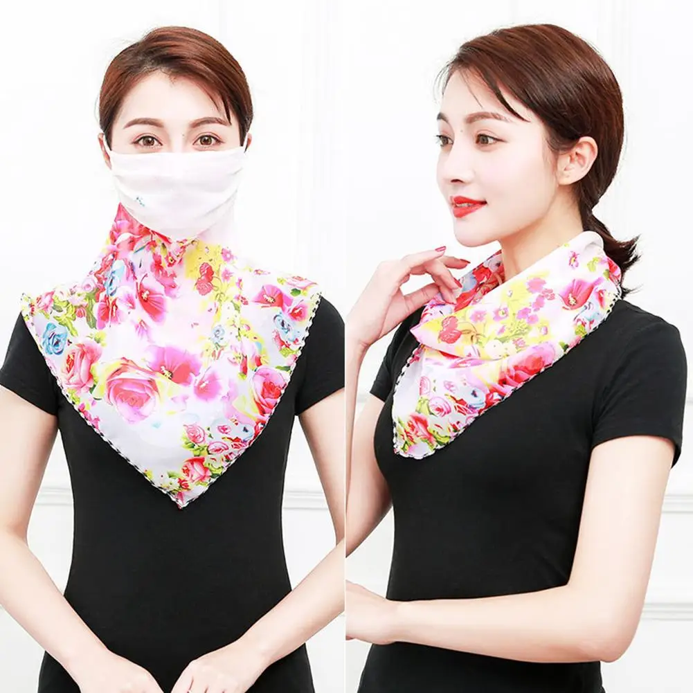 

Women Floral Print Sun Protection Breathable Chiffon Neck Scarf Face Mask Veils Floral Print Breathable Sun Protection