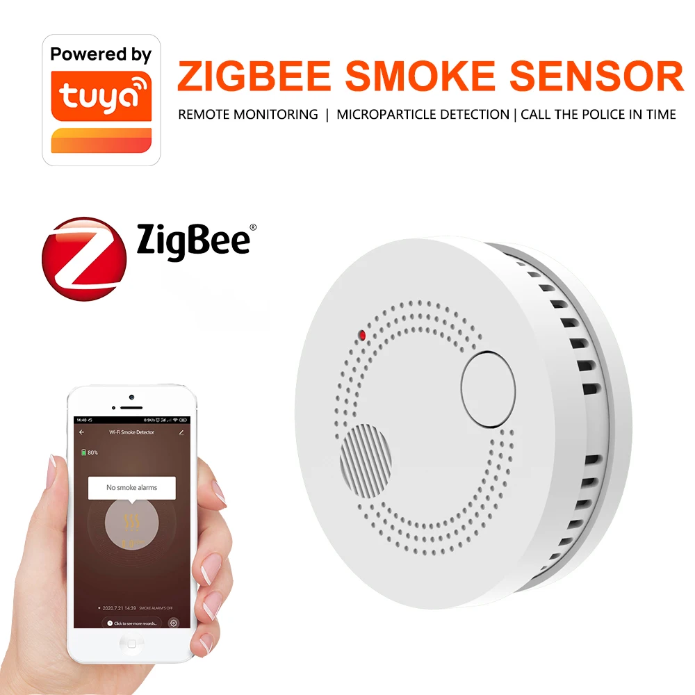 Tuya Zigbee3.0 Smart Smoke Fire Alarm Sensor Detector Home Security System Battery-powered Wireless Life App Control  Безопасность