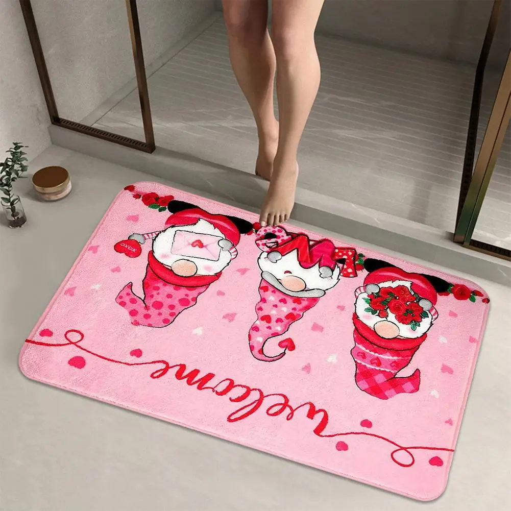 

Valentine's Day Gnome Doormat Non Slip Washable Reusable Floor Mat Indoor Outdoor Entrance Bathroom Doormat For Home 15.7x23.6