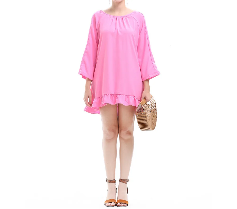 

RICORIT New Fashion Dress Wrist Sleeve Fringed Halter Mid Length Dresses Tassels Pink Plus Size Suit Dress