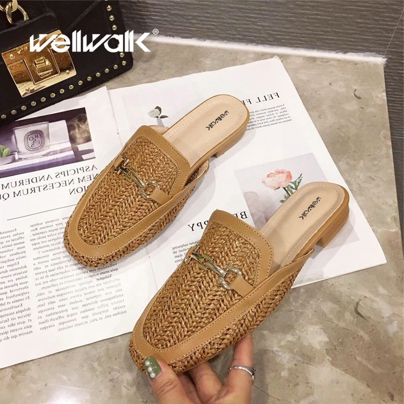 Wellwalk/брендовые туфли без задника с пряжкой женская обувь на плоской подошве