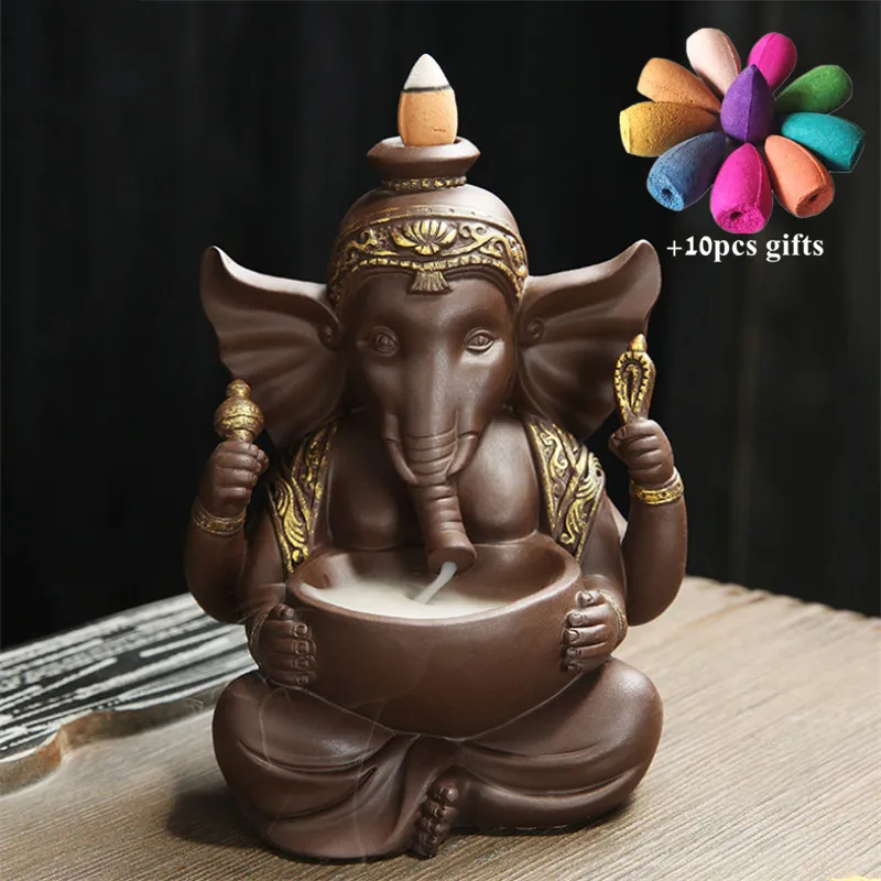 Подставка для благовоний со слоном и Богом с 10 бесплатными конусами | Дом сад