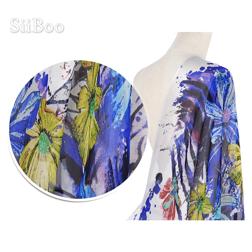 Шифоновая ткань из 100% чистого шелка с Европейским цветочным принтом для женщин