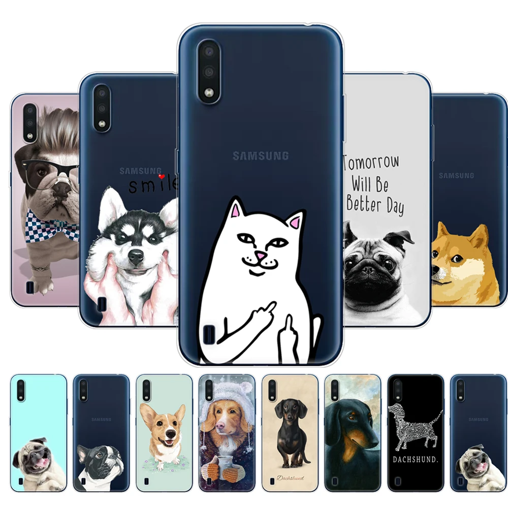 

For Samsung M01 Case 5.7 inch Back Phone Cover For Samsung Galaxy M01 SM-M015FZBDSER m015 Coque Cute cat Dog husky akita bulldog