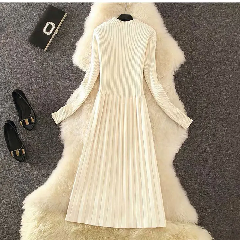 DISIMAN осень 2019 свитер платье новый женский круглый вырез зимняя одежда сплошной