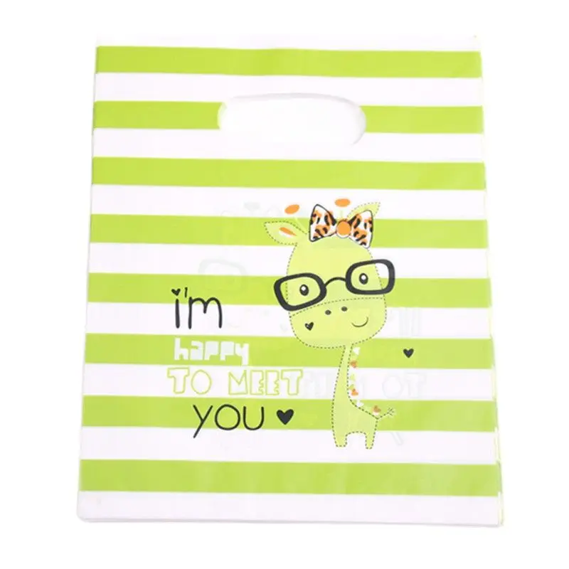 

New Fashion 100pcs/lot 20*25cm Cute Cartoon Plastic Packaging Bags with Green&White Line Favor Festival&Party Gift Packaging
