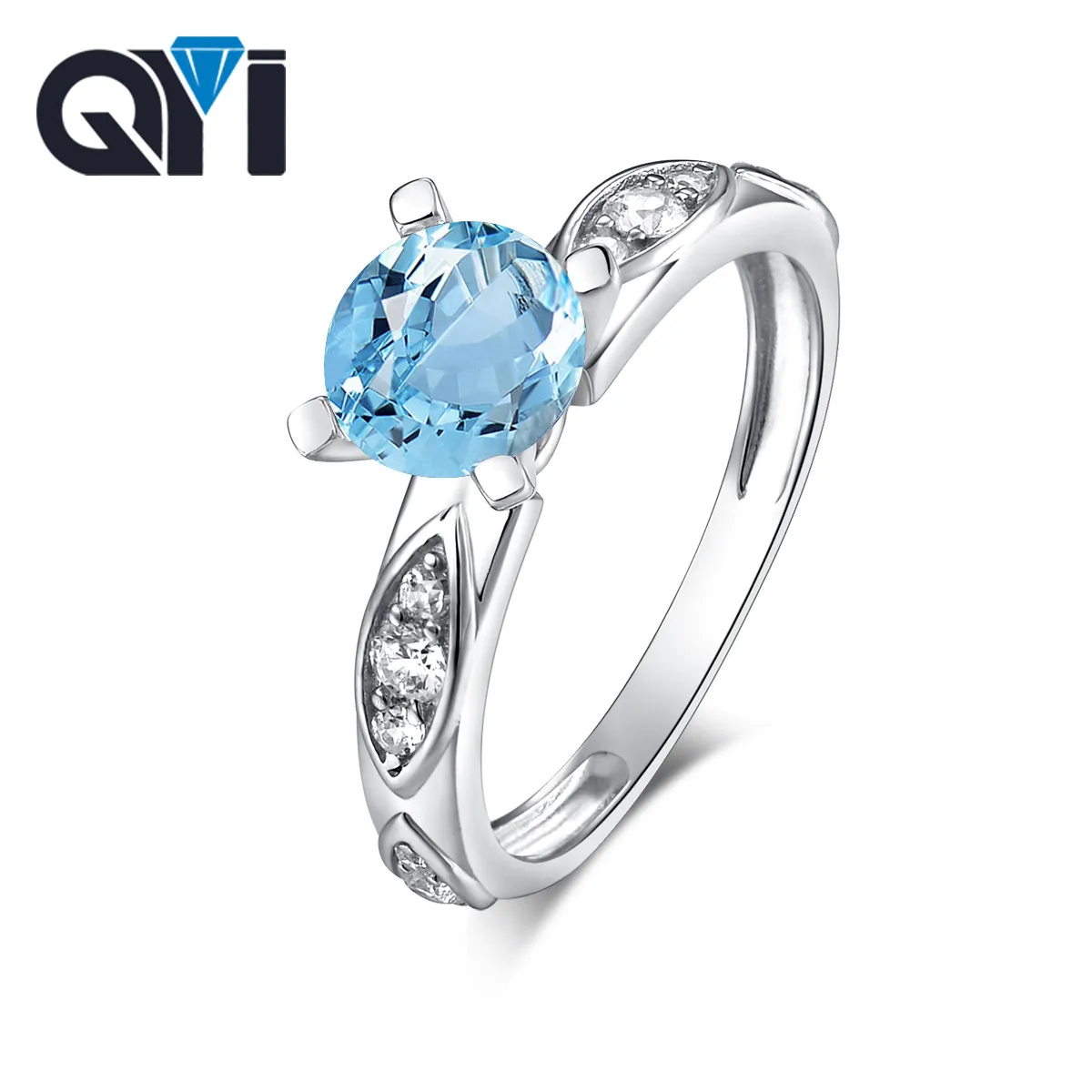 Женское кольцо с натуральным синим топазом серебряное круглой огранкой 1 25 карат