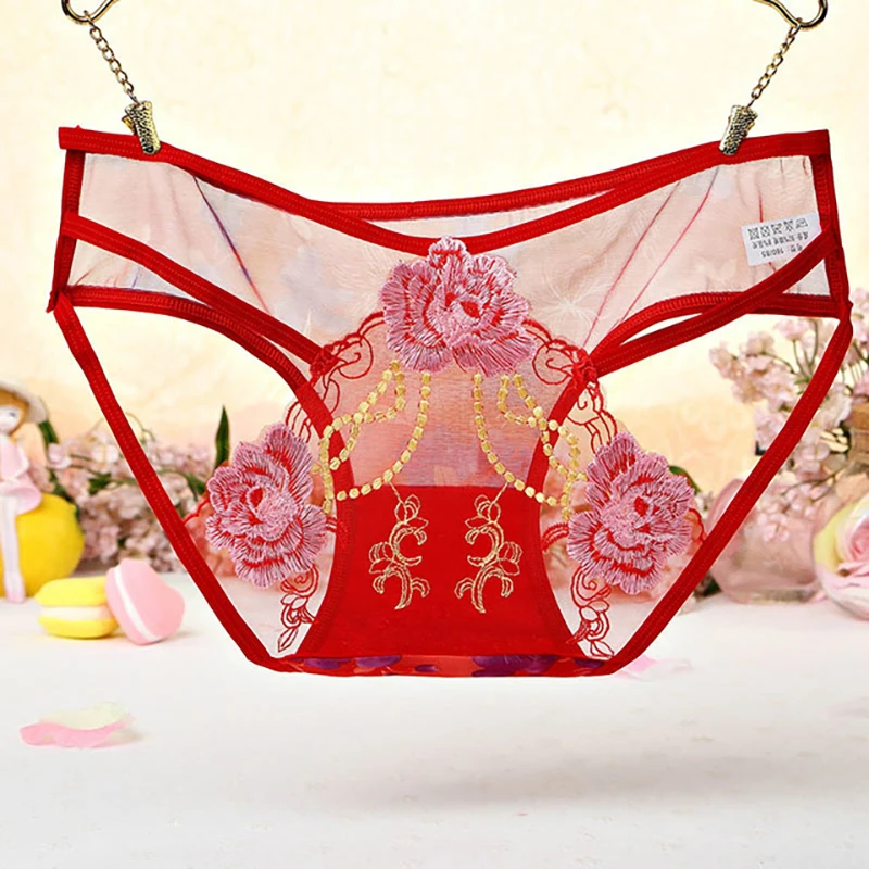 

Embroidery Mesh Panties Women Sexy Lingerie Gauze Thin Summer Underwear Transparent Seamless Panties Female Briefs Intimates