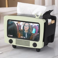 creative 2 in 1 tv tissue box napkin holder with mobile phone cotton swab toothpick holder desktop paper holder dispenser