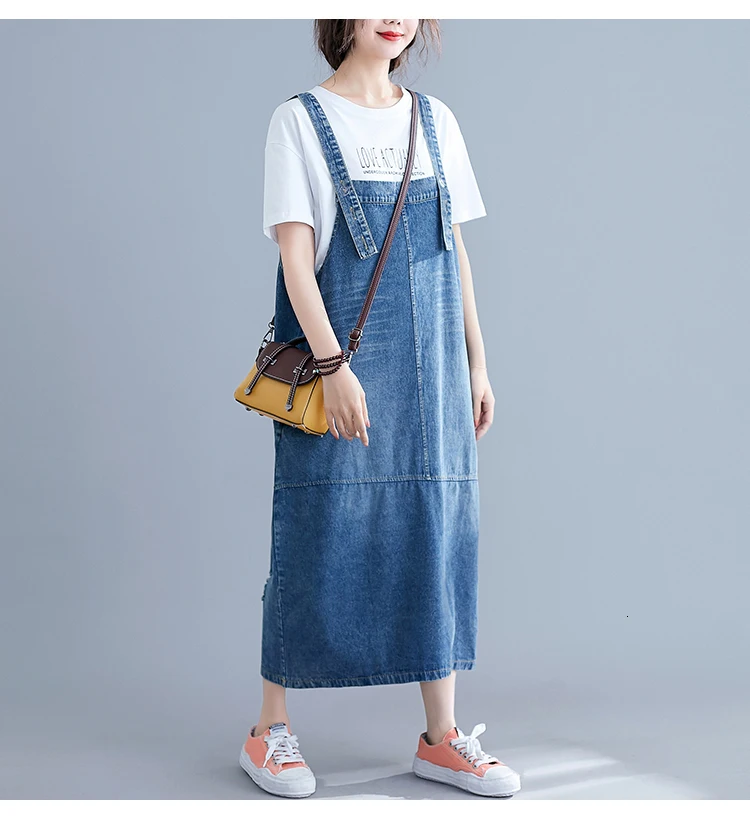 0406 Overalls Suspender Denim Dress Women Loose Plus Size Backless Spaghetti Strap Jeans Dress Female Vestidos Casual Summer