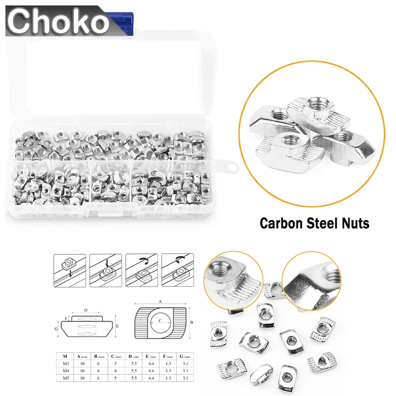 

180Pcs T Nuts, M3 M4 M5 Nut Hammer Head Fastener Nut Nickel Plated Carbon Steel with 4 Matching Wrenches for Aluminum Profile