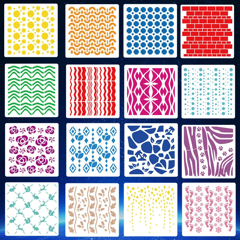 

16 Sheets of 150x150mm New Geometric Drawing Stencils Irregular Pet Hollow Templates Diy Auxiliary Layering Craft Embossing Mold