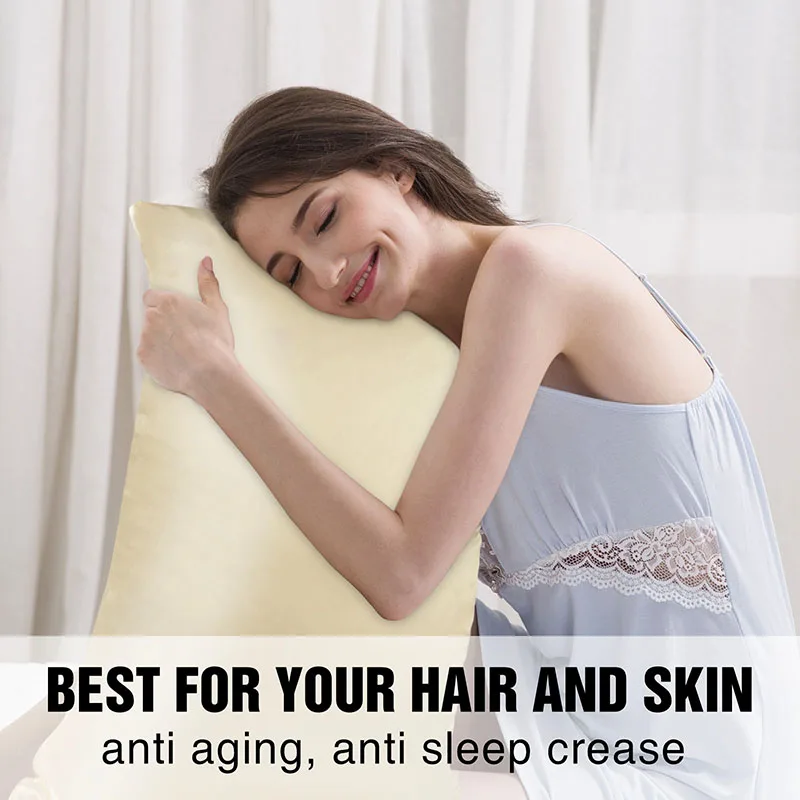 

Light Yellow Pillow Cover Pillowcase Silk Invisible Zipper Bedding Pillow Case Decor Design Home Textile Queen Pillow Protect