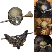 halloween skull viking tiaras hair death mothskull hair pin stick hairpin with faux bone for women halloween cosplay hair