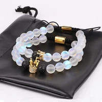 new design ab frost crystal beads cz crown queen charm beads men macrame lovers bracelet women