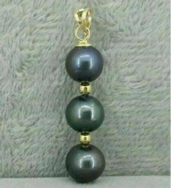 Black round AAA 9-10 mm natural Tahitian pearl pendant necklace 14k Gold | Украшения и аксессуары