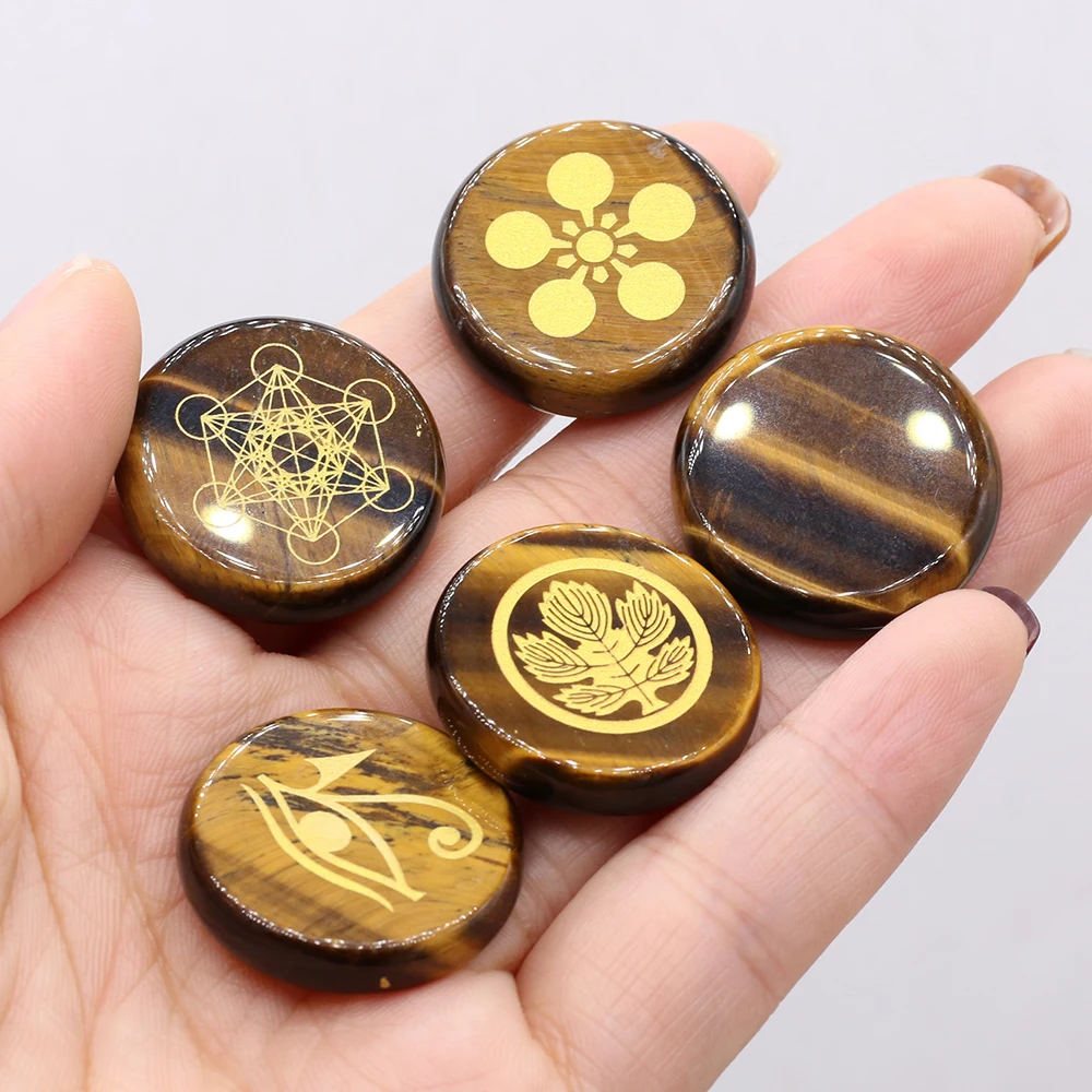 

5pcs/lot Fahsion Seven Chakra Stone Round Bead Natural Tiger Eye Stone Loose Bead Reiki for Women Jewerly Party Gift 25x25x5mm