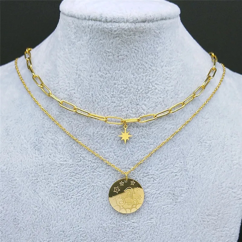 2 шт. 12 созвездий Нержавеющая сталь ожерелье Знак зодиака Дева золото Цвет звезда