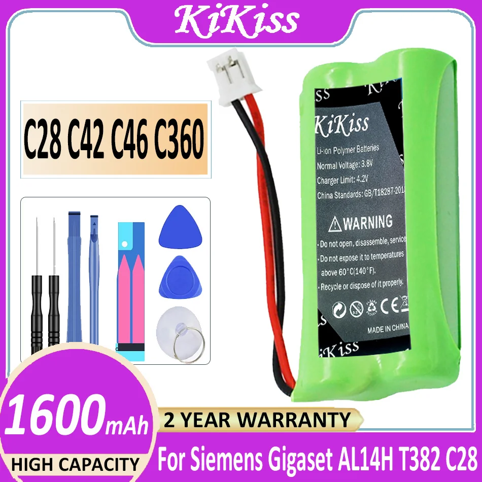 

Original KiKiss Battery C28 C42 C46 C360 1600mAh For SIEMENS Gigaset AL14H T382 C28 C42 C46 C360 C365 A140 C36H Bateria