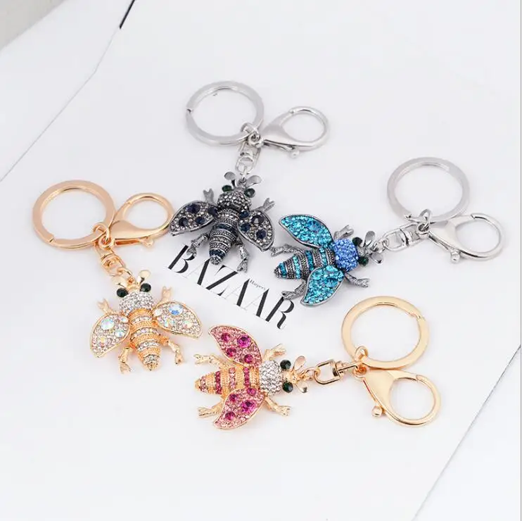 

bee keychain The new diamond bee keychain female Korean version of the creative bag pendant insect key chain
