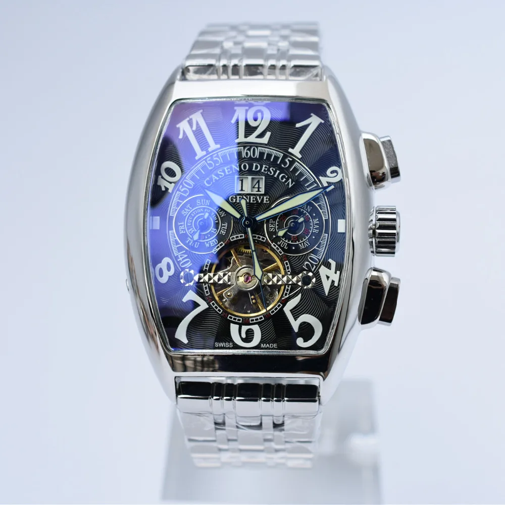 CASENO брендовые модные часы из нержавеющей стали tourbillon Механические Мужские золотые часы дропшиппинг день Дата Скелет Мужские часы с автоматическим подзаводом