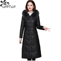 tnlnzhyn women winter sheepskin coat quality fox fur collar down jacket leather outwear female 2020 black warm long clothes 1871