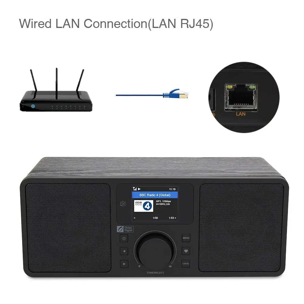 Ocean Digital WR230S WiFi/DAB +/FM/UPnP/DLNA радио Интернет Ethernet RJ45 стереодинамики Aux в линейном