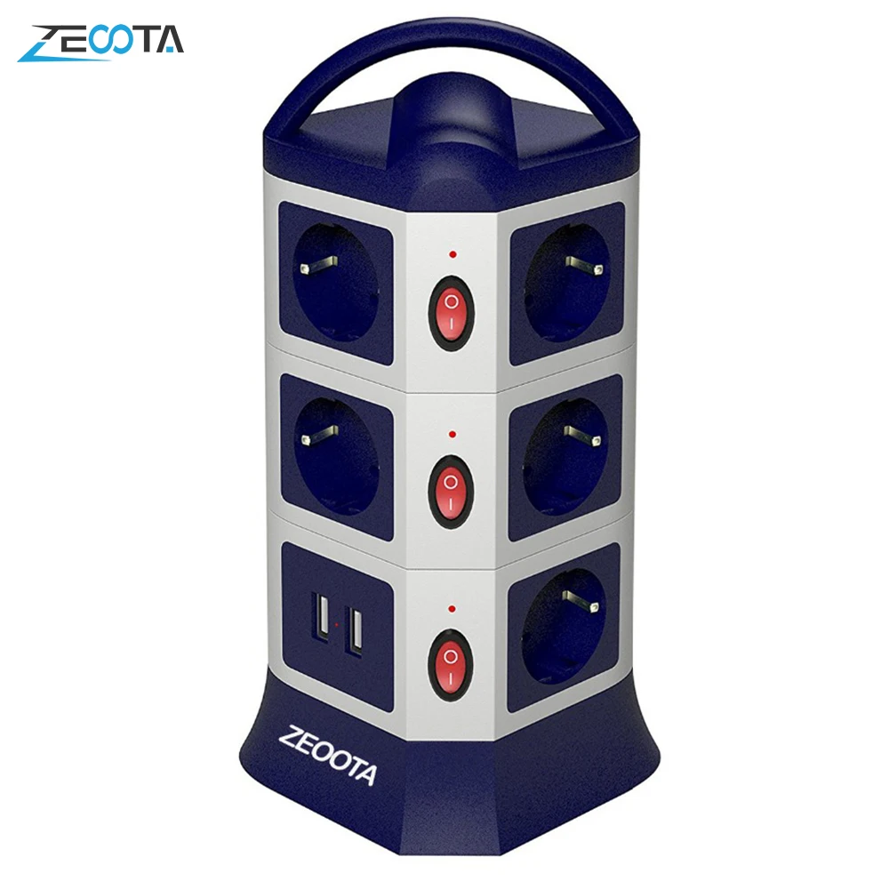 Блок питания Tower, USB розетки 7/11, AC, EU Розетка с USB 2 портами, индивидуально переключаемый выдвижной удлинитель 1,8 м/6 футов
