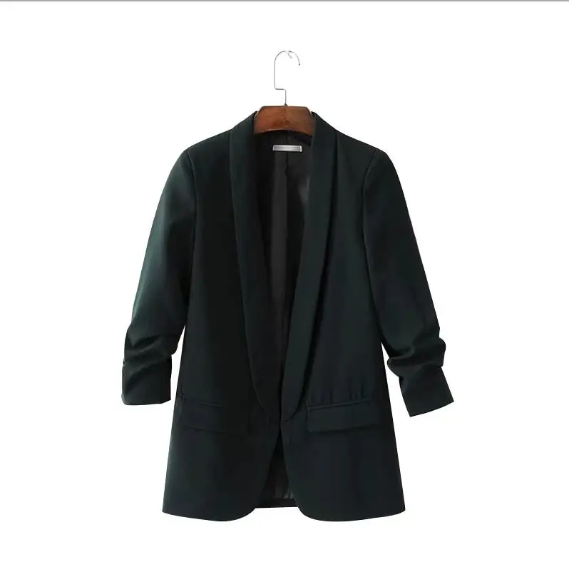 Dark green Мода весна женский костюм блейзеры куртки офисный женский узкий белый черный красный без пуговиц деловой Женский блейзер Пальто - Цвет: Dark green