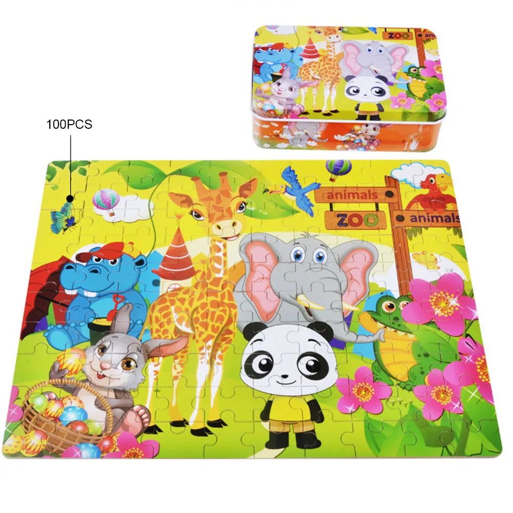 100 шт. деревянные головоломки игрушки для детей мультфильм животных раннего