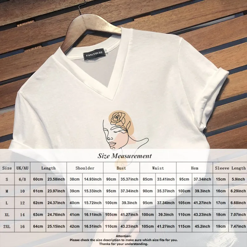 

Character Print T-shirts V Collor Breathable Cotton Tops Tee White Summer Clothing Short Sleeve Streetwear T Shirts Harajuku