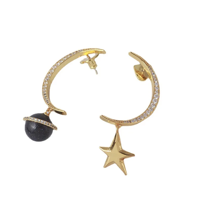 

European and American Diamond Moon Glossy XINGX Three-Dimensional Planet Asymmetric Earrings for Women