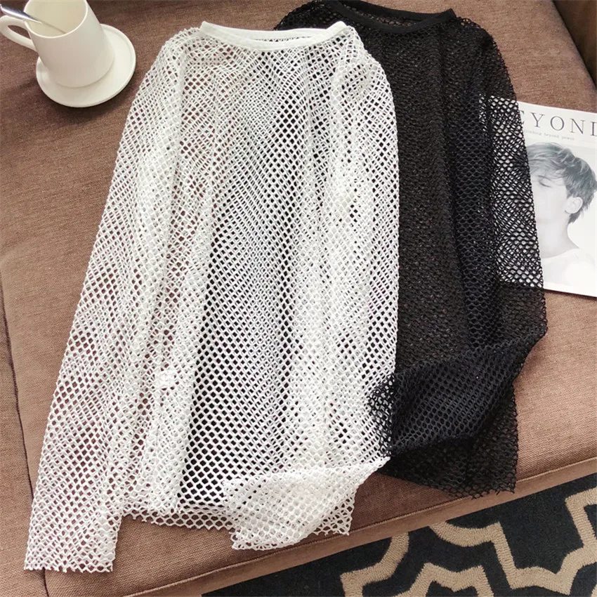 Gowyimmes Осенняя открытая ажурная сетка короткий соблазнительный женский блузка с