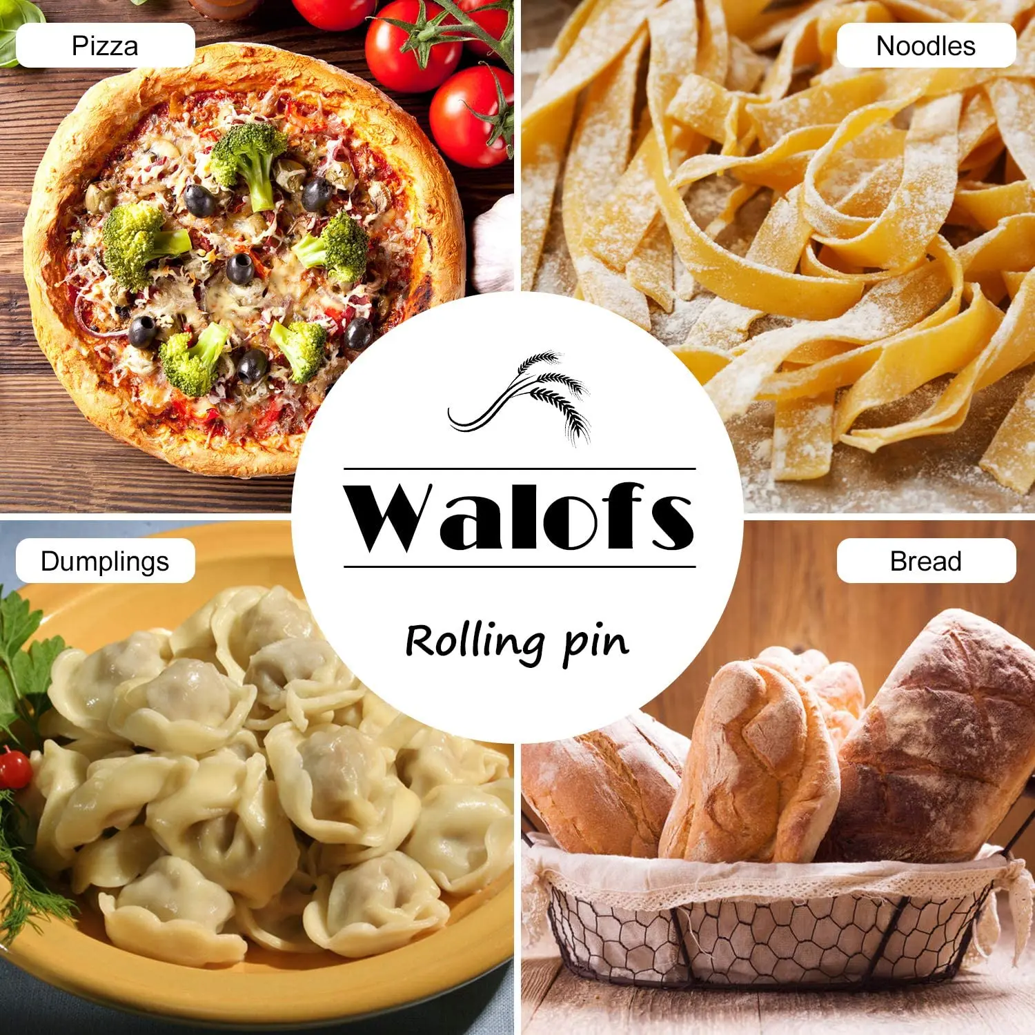 Скалка WALFOS деревянная 20 дюймов ролик для теста помадки торта антипригарные