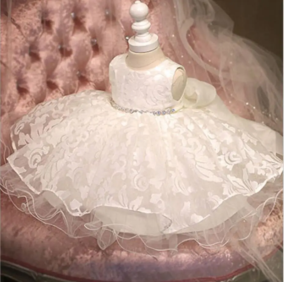 Новое милое платье со стразами на день рождения для малышей белое праздничное
