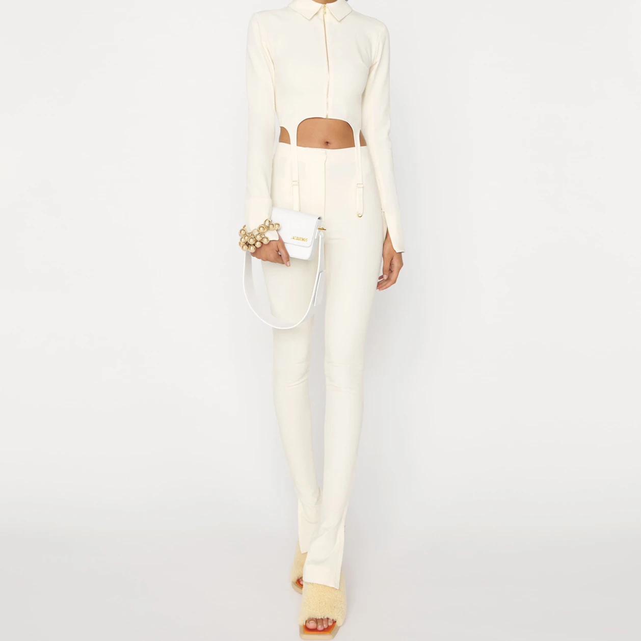 

2021 autumn and winter new solid color stretch slit smalltrousers women's fashion slim flared all-match high-waist trousers bing