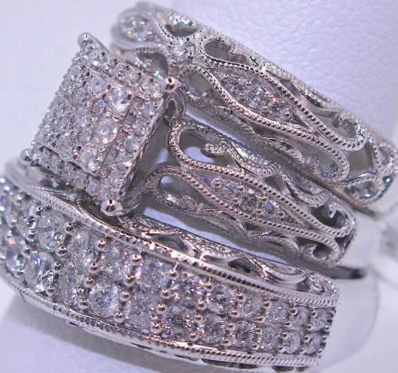 

3 pcs/set Fashion Colorful Zircon Inlaid Hollow Metal Ring For Women Accessories Jewelry Party Wedding Gift